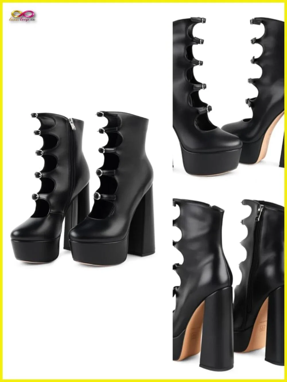 Chunky Platform Heels Goth Boots Side Zipper Block Heel Booties